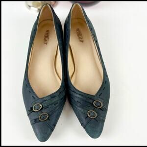 Seychelles Leather/Suede Pointed Toe Flats with Stitching & Buckle Design Size 8